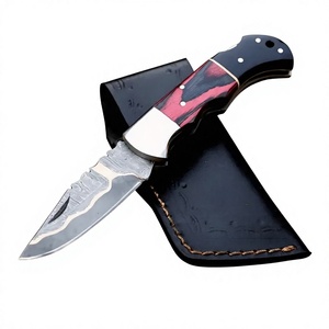 Couteau de chasse en acier Damas à pointe tombante avec manche en Micarta, épaisseur 0,6 mm, bord biseauté, pour survie, couteau pliant. - Product Image 1