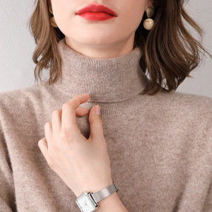 Maglione a collo alto donna autunno inverno 100% in pura lana in stile coreano Cashmere lavorato a <span class=keywords><strong>maglia</strong></span> <span class=keywords><strong>maglia</strong></span> <span class=keywords><strong>maglia</strong></span> maglione con risvolto all'ingrosso - Product Image 2