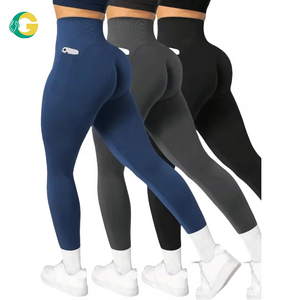 Legging sans couture <span class=keywords><strong>push</strong></span>-<span class=keywords><strong>up</strong></span> pour femme, taille haute, <span class=keywords><strong>effet</strong></span> ventre plat, couleur unie, <span class=keywords><strong>pantalon</strong></span> de yoga et de sport avec poches - Product Image 1