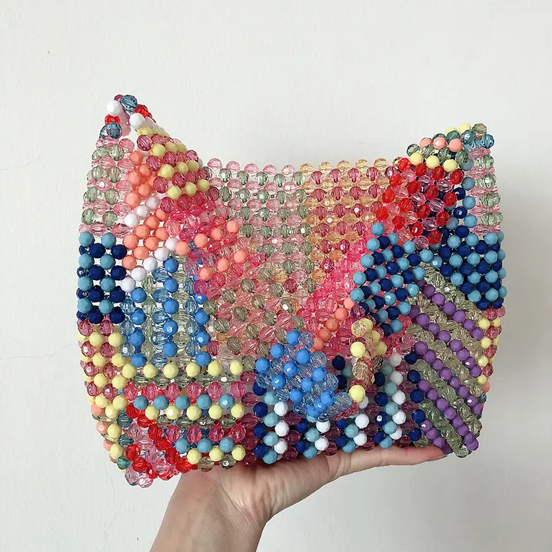 Boho Mixed Color Jelly Acrylic Beaded Transparent Bags for Women Handmade Large Clear Purses Handbags Summer Beach Totes