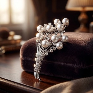 Nuevo broche creativo con forma de ramo de perlas, diseño exquisito para mujer, accesorio de solapa para abrigo. - Product Image 4