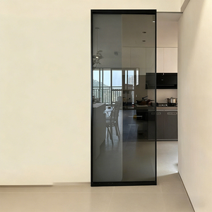 Portes de <span class=keywords><strong>grange</strong></span> coulissantes invisibles noires personnalisées à faire soi-même, en aluminium, double motif en verre, rails cachés sans traces, <span class=keywords><strong>porte</strong></span> de <span class=keywords><strong>grange</strong></span> intérieure - Product Image 2