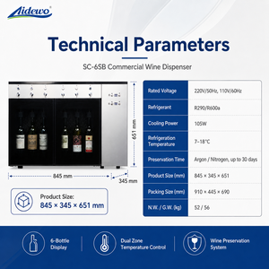 Distributeur de vin domestique en acier inoxydable Aidewo SC-6SB, machine de conservation 6 bouteilles, contrôle de température double zone, verre trempé SC- - Product Image 4