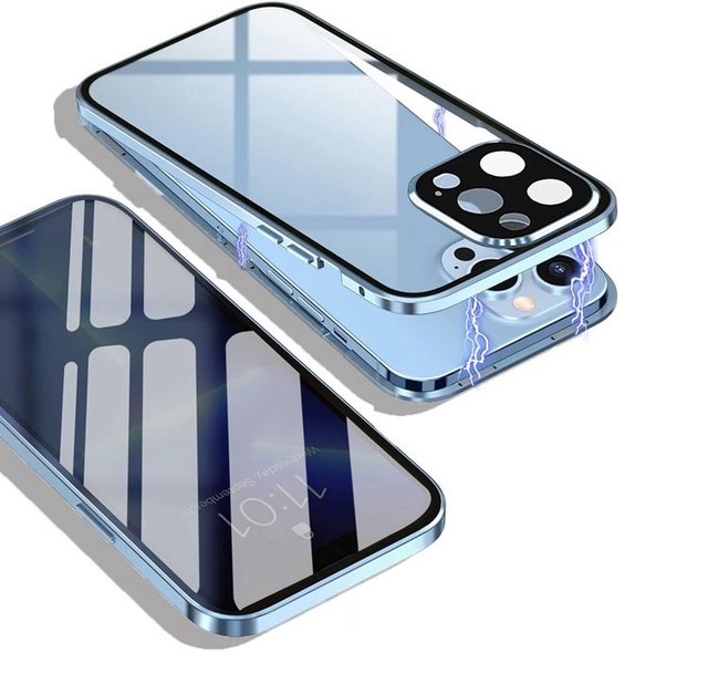 360 Full Protective Double Side Tempered Glass Magnetic Phone Case for Iphone 17 16 15 14 Magnet 2 Sides Clear Glass Metal Cover
