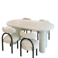 Table à manger de luxe moderne minimaliste crème Wabi-Sabi, panneau français, colonne en forme de cacahuète, chaise ovale en ardoise, cadre en bois massif, personnalisable