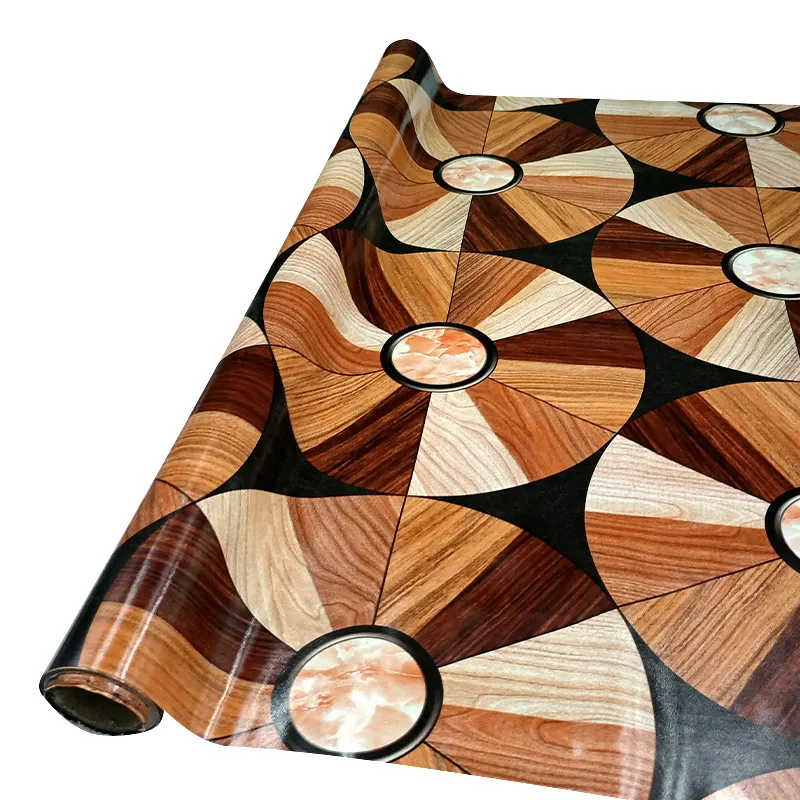 Wooden Disc With Marble Plastic Flooring Vinyl Pvc Linoleum Roll Floor Covering Carpet Sheet Mat Laminate