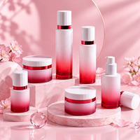 Ensemble d'emballages cosmétiques en verre dégradé rouge de qualité supérieure, flacons et pots personnalisés avec logo pour sérum, tonique, lotion, crème pour le visage