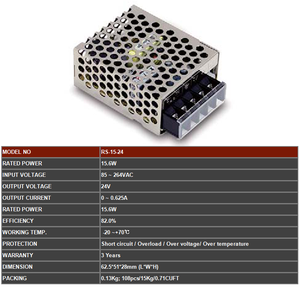 หม้อแปลงไฟฟ้า AC 220V เป็น 24V แรงดันไฟฟ้า 24Vdc หม้อแปลงไฟส่องสว่าง 2 แอมป์ Mean Well ของแท้ รุ่น RS-15-24 ชุดจ่ายไฟ - Product Image 6