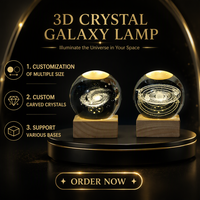 Lampe de nuit LED 3D gravée en cristal moderne, motif galaxie, avec base en verre, branchement USB, taille moyenne, pour salon, cadeau personnalisé
