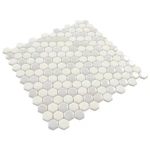 Sunwings Recycled Glass Mosaic Tile | Stock In US | White Hexagon Irridiscent Mosaics Wall And Floor Tile