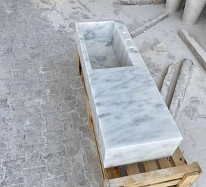 Vasque intégrée en marbre blanc, lavabo en pierre naturelle fait main, plateau de salle de bain flottant - Product Image 5