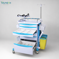 Chariot d'urgence avec étagère pour défibrillateur, chariot médical hospitalier en ABS, 5 tiroirs, poteau IV télescopique et verrouillage
