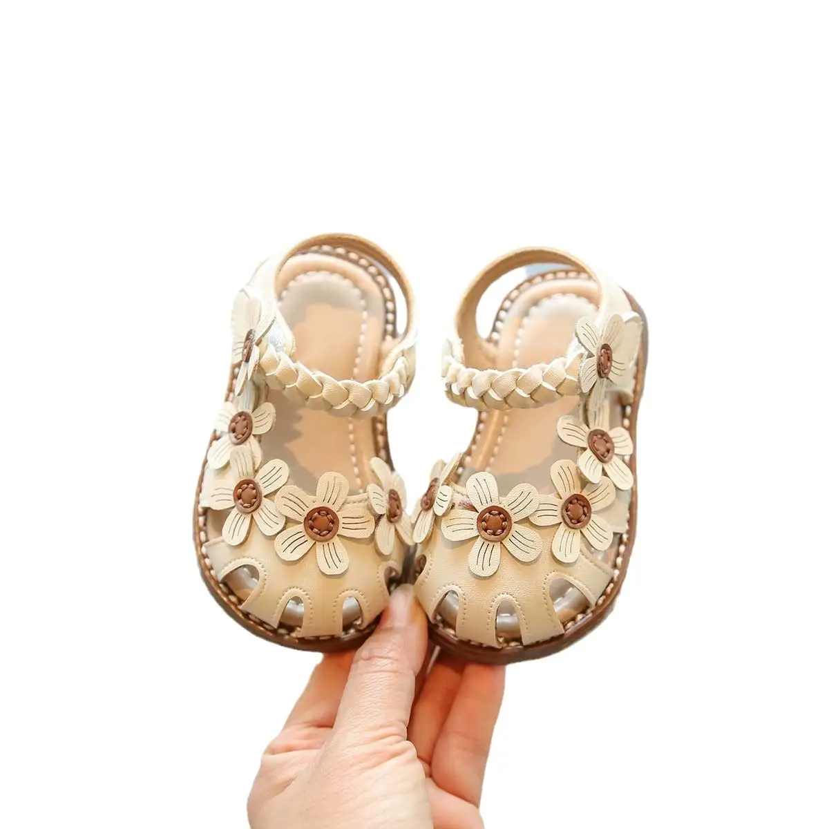 Sepatu putri anak perempuan, Kasut kulit alas empuk lucu bunga Musim Semi dan Gugur