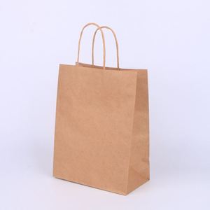 KM 28*15*28cm Handmade <b>Biodegradable</b> Natural Shopping Brown Paper <b>Packaging</b> Food Grade Gift Kraft Paper Bag With Handle - Product Image 2