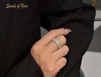 Cincin Pernikahan Model Bunga Marquise yang Cantik, Aksesoris Pakaian Pesta Harian Wanita Mewah, Cincin Moissanite Tebal