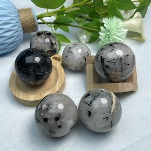כדורי קוורץ טורמלין שחור מלוטש כדור קריסטל טבעי כדור מדיטציה לקישוט הבית - Product Image 1