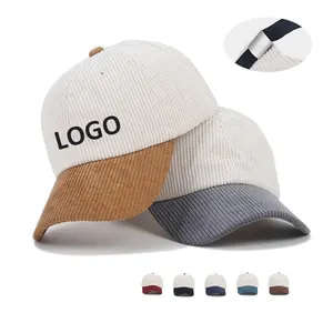 Grosir topi korduroi Vintage dua warna blok kustom topi bisbol korduroi