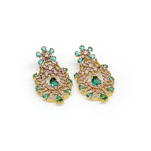 Pendientes colgantes Kundan 11401, latón chapado en oro, circonita, diseño floral, pendientes Kundan, joyería para bodas y fiestas, para mujeres. - Product Image 1