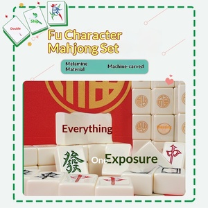Ensemble de Mahjong de style national avec caractères porte-bonheur, pour le Nouvel An et la maison, en mélamine souple et aluminium, style chinois doré porte-bonheur - Product Image 1