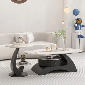 Mesa de centro de tablero de roca de lujo Simple y moderna <span class=keywords><strong>2025</strong></span>, mesa de té ovalada Premium para sala de estar, Hogar, Nueva mesa central de <span class=keywords><strong>Metal</strong></span> - Product Image 1