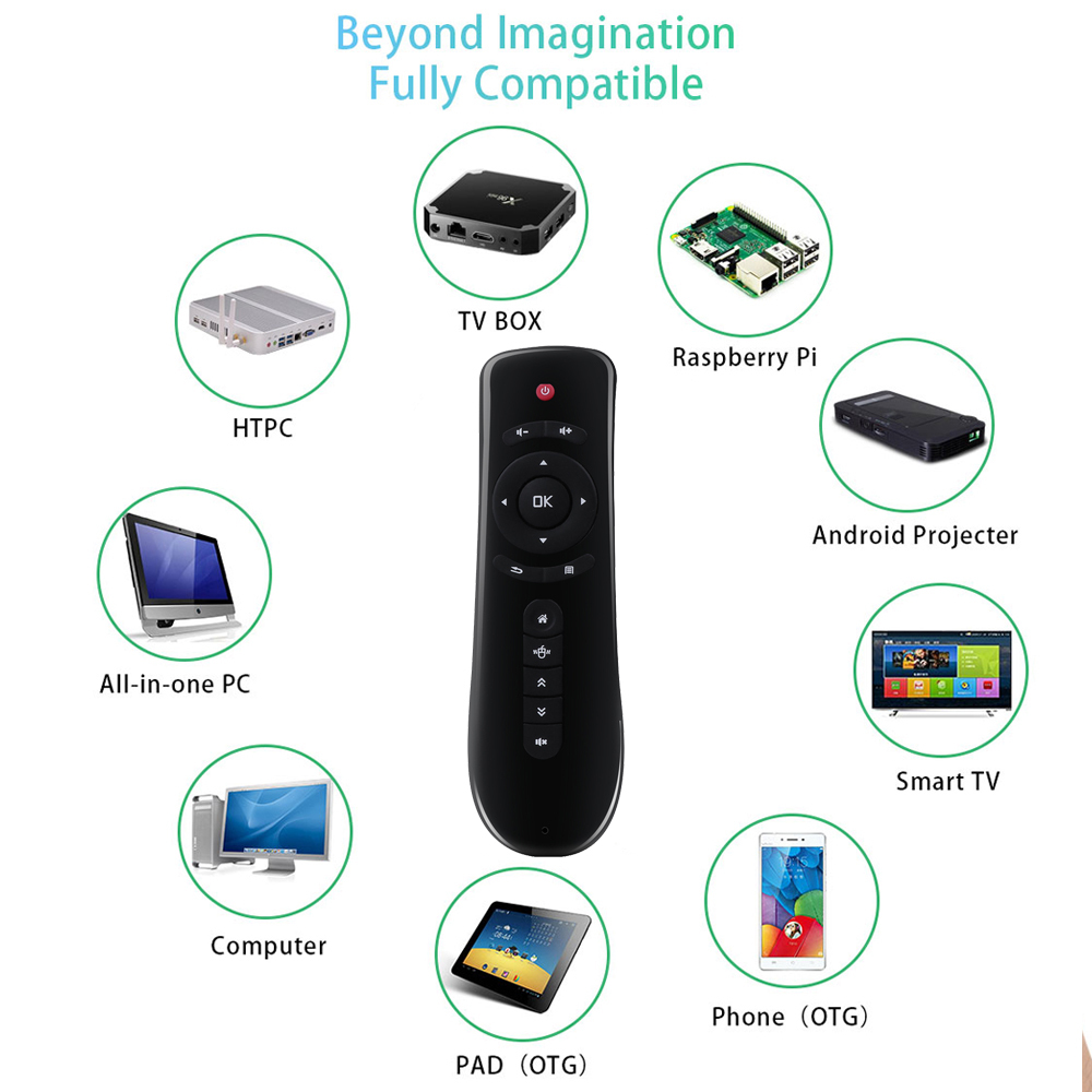 T2 2.4G Gyroscope Souris de Fly Air Android Boîte de Intelligente de Télécommande Sans Fil Universel clavier pour TV Box PC