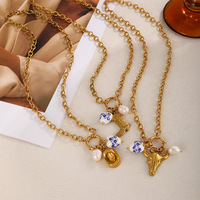 MICCI Bijoux sans ternissement en acier inoxydable, bijoux imperméables plaqués or 18 carats, pendentif en céramique, fermoir de collier DIY