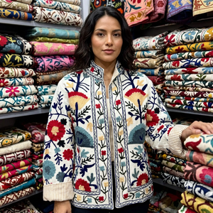 Chaqueta Reversible Acolchada de Algodón 100% para Mujer, Tejida a Mano con Bordado Floral, Cuello Alto, Estilo Étnico Boho, Moda Otoño Invierno - Product Image 2