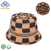 Chapeau Bob en Crochet Fait Main Personnalisé à Motif Échiquier Respirant Léger pour l'Été, la Plage, les Vacances, Décontracté et Élégant pour Femme