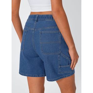 Pantalones cortos de mezclilla de corte recto de cintura media a la moda para mujer, bonitos trajes de moda Y2K de verano 2025 con decoración de botones, logotipo informal en la cintura - Product Image 5