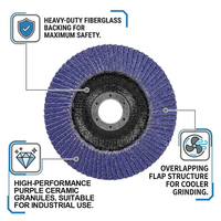 Disque à lamelles en céramique d'alumine violette de 4 pouces (100 mm) à 72 pages, dureté moyenne T27, pour vente en gros, OBM, OEM & ODM, acier inoxydable et alliages