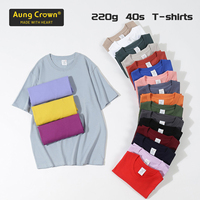 Kaos Katun Tebal 220GSM 40s Warna Solid, Kaos Kerah Bulat Mewah Lengan Pendek Katun Murni untuk Pria