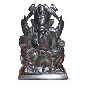 Estatua Religiosa de Ganesha Pulida en Mármol Italiano Negro para Adoración - Product Image 1