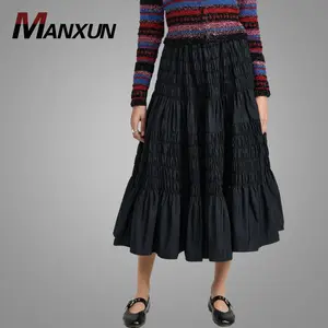 Custom Designer Women Elegant Casual A Line Black Skirts High Waist Pleated Long Maxi Women Skirt Wholesale