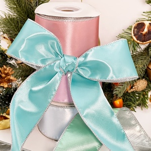 Ruộng băng satin hai mặt màu hồng, mật độ cao, 63mm, 100% polyester, tùy chỉnh hai mặt, viền kim tuyến, dùng cho Giáng sinh - Product Image 4