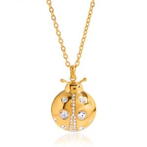 สร้อยคอแฟชั่นดีไซน์เนอร์ทรงด้วงประดับเพชรซิคอนสำหรับผู้หญิง สไตล์โบฮีเมียน ชุบทอง 14k ผลิตจากสแตนเลสสตีล 316L PVD - Product Image 3