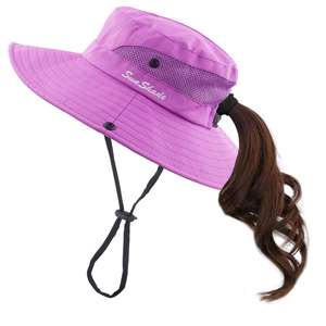 Sombrero de cola de caballo <span class=keywords><strong>para</strong></span> <span class=keywords><strong>mujer</strong></span>, protección UV, malla plegable, ala ancha, <span class=keywords><strong>playa</strong></span>, pesca, novedad de <span class=keywords><strong>2022</strong></span> - Product Image 4