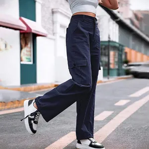 Custom OEM Manufacturer Vintage Pockets High Waist Streetwear Baggy Casual Ladies Long Parachute Cargo Pant For Women Trousers