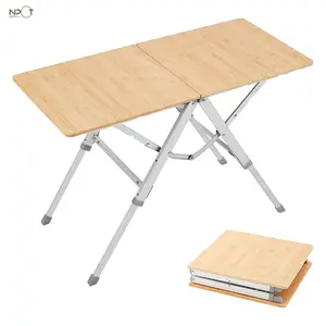 Mesa dobrável para acampamento ao ar livre, popular mesa de jantar europeia de aço e alumínio, mesa de jantar de bambu e metal, 1 peça, bolsa de transporte de 0,69 kg, 2023