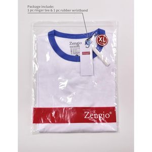 เสื้อยืดคอกลมแขนสั้นทรงรีกูลาร์สำหรับผู้ชาย รุ่นคัสตอม สีขาวขอบน้ำเงิน - Product Image 6