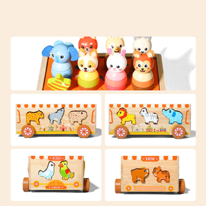Forme de voiture d'animal de cirque multifonctionnel en bois correspondant à l'éducation précoce jouet d'illumination Intelligence voiture Cognition animale - Product Image 3