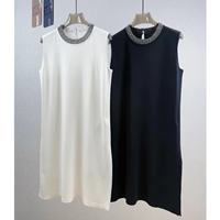 Robe Gilet en Chiffon de Soie pour Femme, Sans Manches, Couleur Unie, Ornée de Perles, Dos Nu, Respirante et Infroissable, Nouvelle Collection Printemps-Été