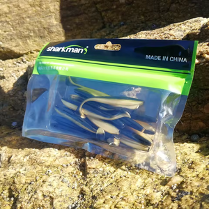Señuelo Blando Bicolor con Cola en T <span class=keywords><strong>Shark</strong></span> Man DR03A 5.5CM/7CM con Anzuelos de Pesca de Fondo de Plástico, Atrae Salmón, Carpa y Pez Mandarín - Product Image 5