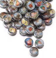 60 perles rondes en émail médaillon floral pour chapelet, centre de table, croix, Jésus, Vierge Marie, catholique, alliage 11mmx11mmx5mm