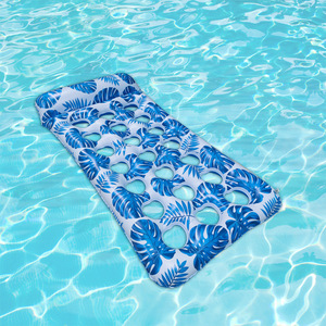 <b>Inflatable</b> Floating Raft 180x80cm Blue Tropical Leaves Pattern Adult <b>Pool</b> Float With Cup Holes Backrest Recliner Floating Bed - Product Image 1