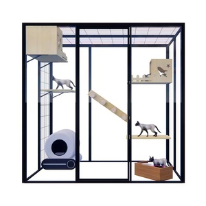 Pantalla panorámica de cristal y aluminio para gatos, gran vitrina rectangular de madera personalizable sin cierre para interiores, marca <span class=keywords><strong>Cat</strong></span> <span class=keywords><strong>Island</strong></span> - Product Image 5