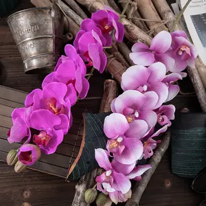 Bunga palsu sentuhan asli anggrek Phalaenopsis buatan untuk rumah kantor DIY dekorasi tengah meja pabrik hijau putih biru kuning