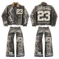 Ensemble veste et jean vintage pour homme, design patchwork brodé, tenue streetwear rétro, personnalisable, directement de l'usine