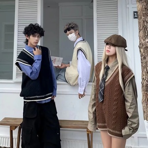 Mùa Đông Và Mùa Thu Đại Học Phong Cách Fringe Cardigan Áo Len Cho Nam Giới Giản Dị V-Cổ Cao Cổ Dệt Kim Áo Sơ Mi Hàn Quốc Phong Cách Loose Top - Product Image 1