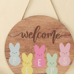Autonomy Wooden Rabbit <b>Wall</b> Hanging With Bow Tag Easter Entryway Decorative Craft Doorplate - Product Image 2