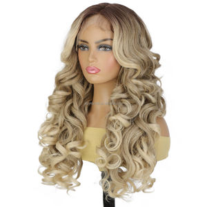 All'ingrosso 26 pollici <span class=keywords><strong>capelli</strong></span> sintetici fatti a mano all'uncinetto 13x6 pizzo anteriore parrucca marrone <span class=keywords><strong>chiaro</strong></span> sciolto onda profonda parrucca per le donne - Product Image 3